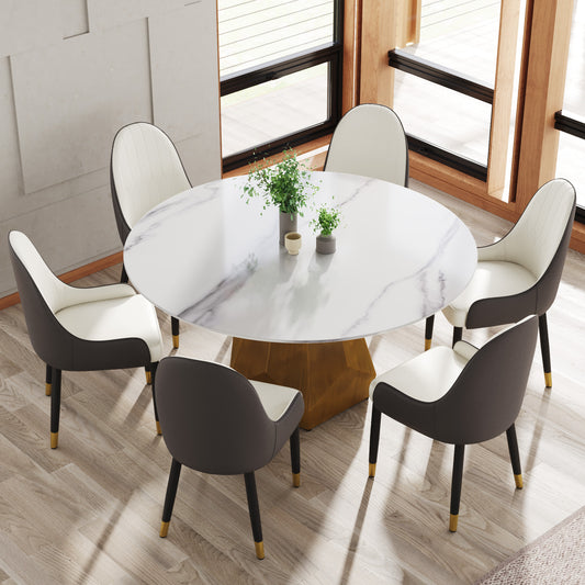 59" Round Marble Dining Table with Metal Base - White - detail view 2