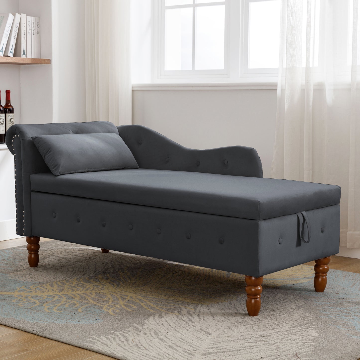 Black Chaise Lounge Indoor - detail view 2