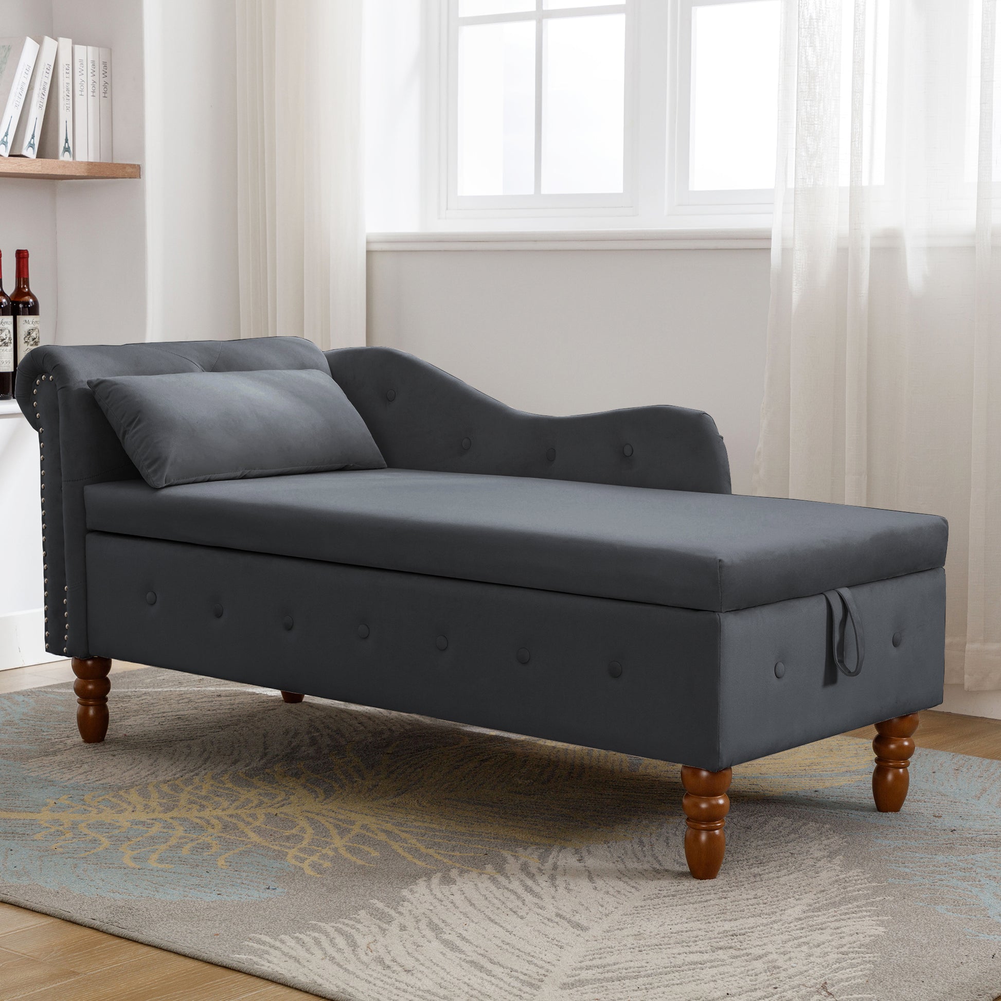 Black Chaise Lounge Indoor - detail view 2