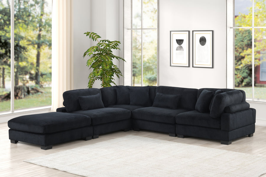 Bentley Modern Style Modular Sectional unique layout made with Corduroy fabric and wood in Black Setup-2 - primary image