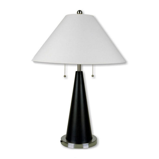 28' Tall Metal Table Lamp with Black finish, White Linen Shade