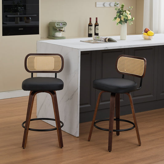 Black PU Leather Counter Height Stool with Black Legs (Set of 2)