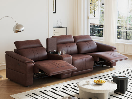 4-Piece Modular Leather Sofa with 2 Cup Holders,Comfortable Sectional Sofa Set for Living Room,Dark Brown - detail view 5