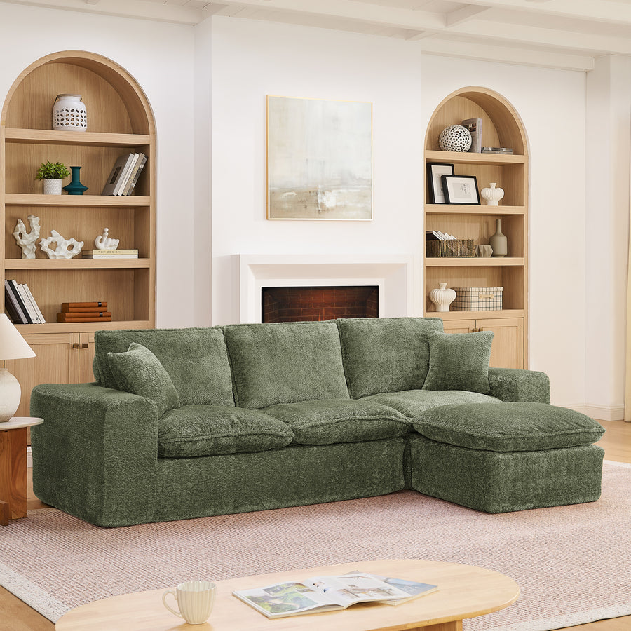 Modern Green Boucle Sectional Sofa with Reversible Chaise, Cloud-Like Comfort Couch with Pillows, 107'' - detail view 2