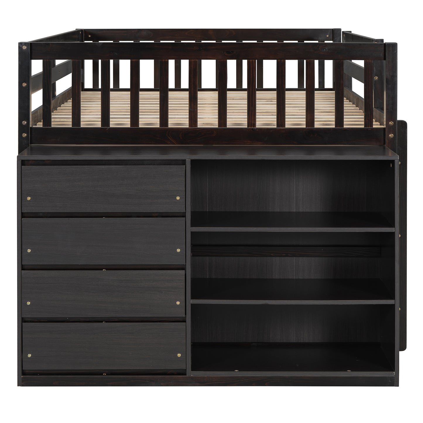 Rachel Full over Full Bunk Bed with 4 Drawers and 3 Shelves-Espresso