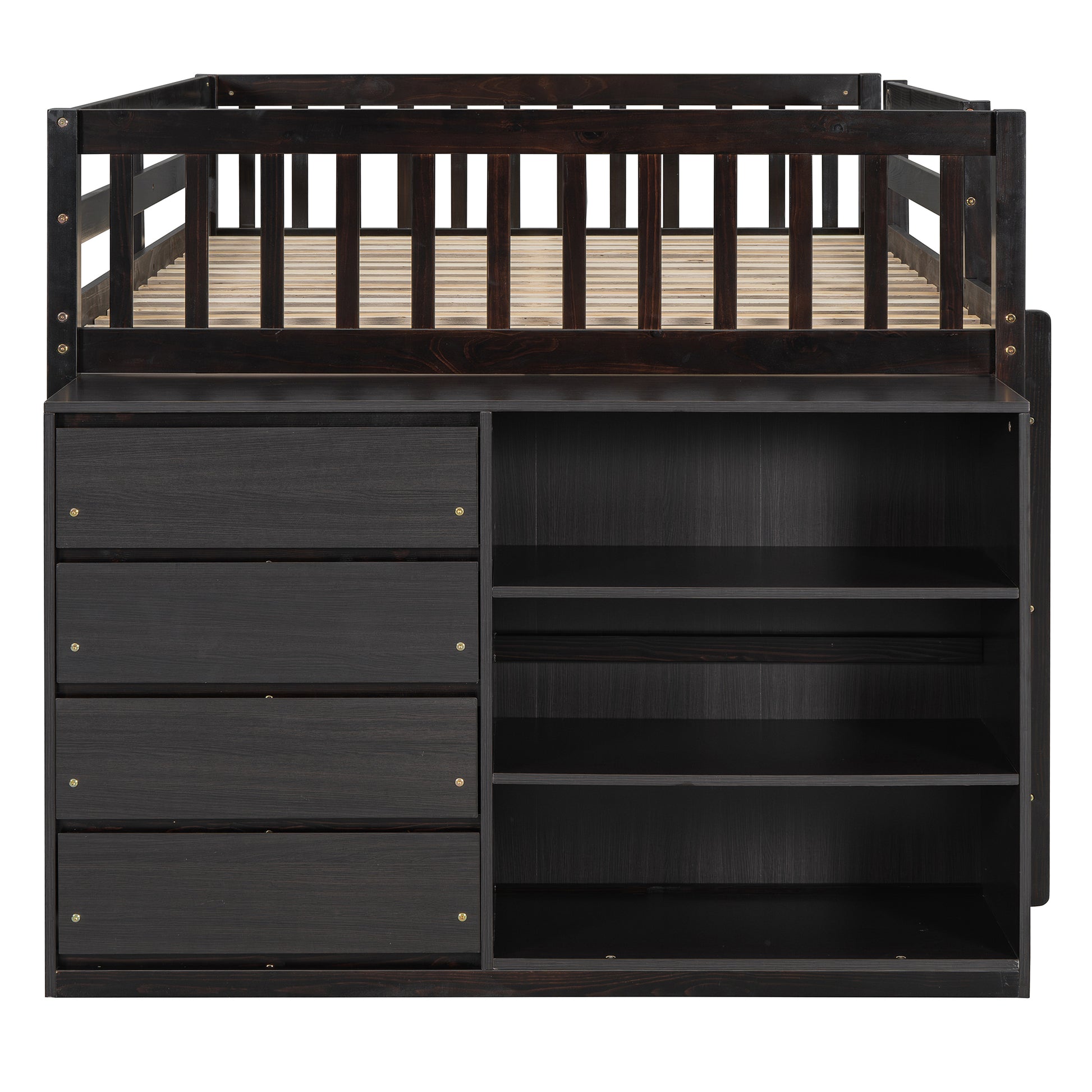 Rachel Full over Full Bunk Bed with 4 Drawers and 3 Shelves-Espresso