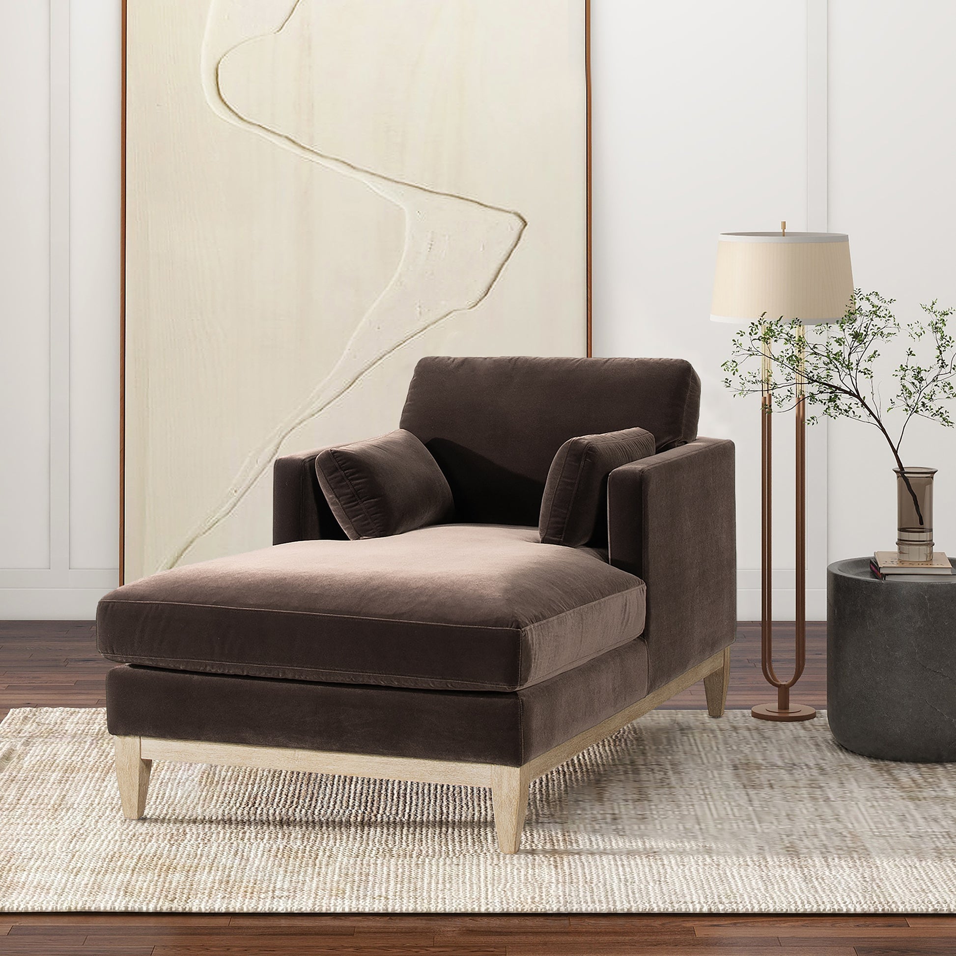 Knox 65' Modern Farmhouse Chaise Lounge Chair - Brown - primary color shot