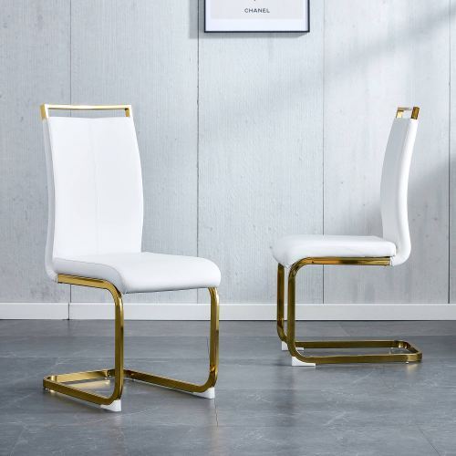 White PU Leather Dining Chairs with Gold Legs (set of 2) - primary color shot