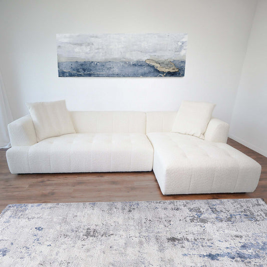 Kaynes Ivory Boucle Corner Sofa with Durable Upholstery and Solid Wood Legs - detail view 2