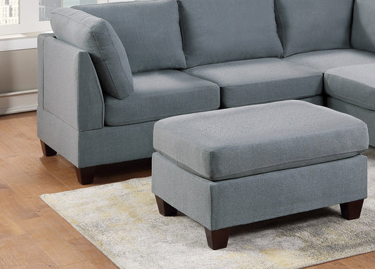 Modular Sectional 6pc Set Living Room Furniture L-Sectional Grey Linen Like Fabric 2x Corner Wedge 2x Armless Chairs and 2x Ottomans - detail view 2