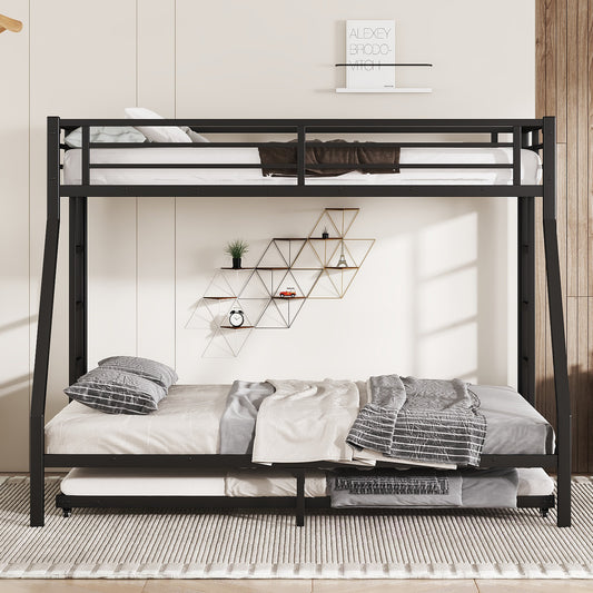 Twin XL over Queen Metal Bunk Bed with Twin Size Trundle - Black - detail view 2