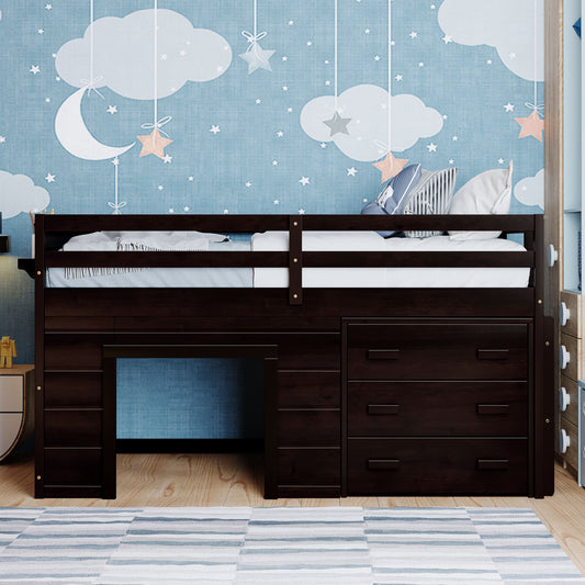 Twin Size Loft Bed with Cabinet and Shelf - Espresso - detail view 2