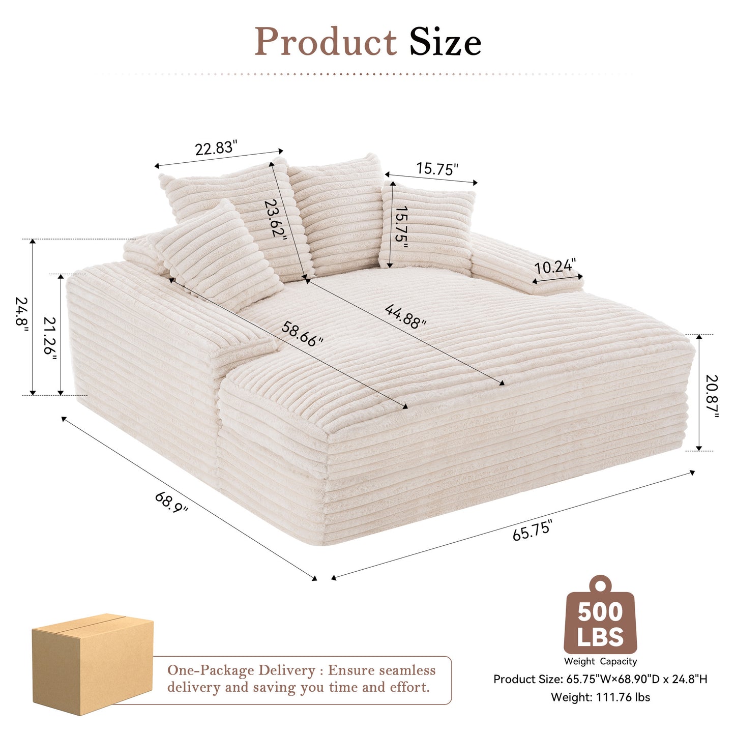 28" -Oversized Chaise Lounge Chair - Beige - detail view 2