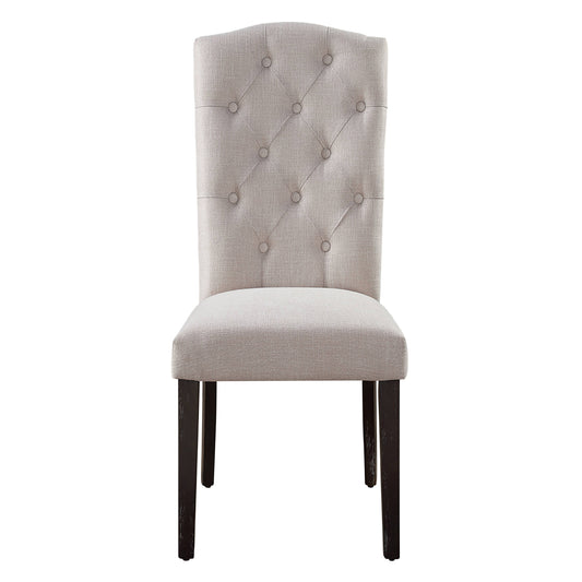 Beige and Weathered Espresso Tufted Back Side Chairs Set of 2