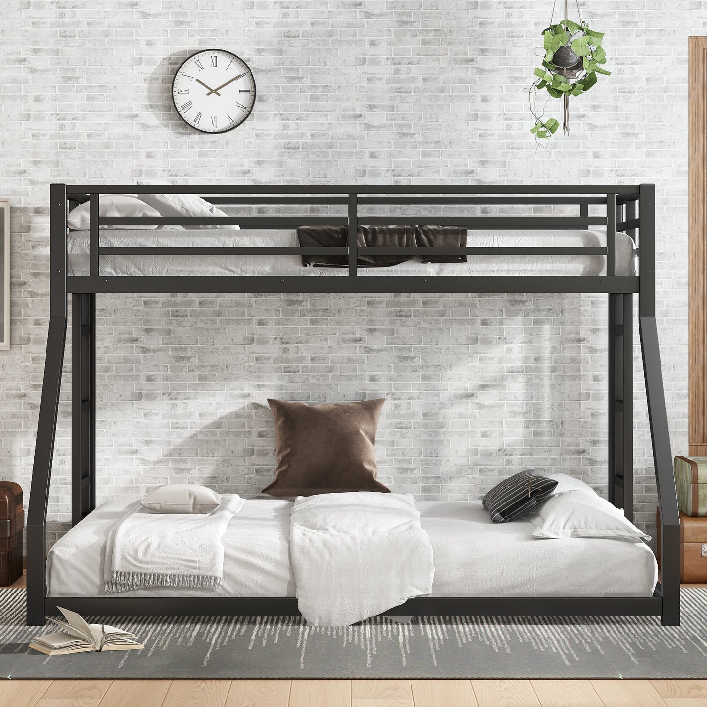 Metal Twin XL over Queen Bunk Bed for Teens and Adults - Black - detail view 2