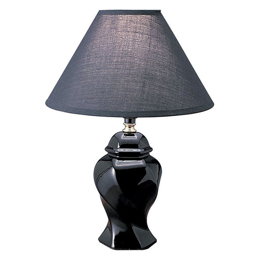 13' Tall Ceramic Table Lamp, Urn-Shaped with Black finish, Linen Shade