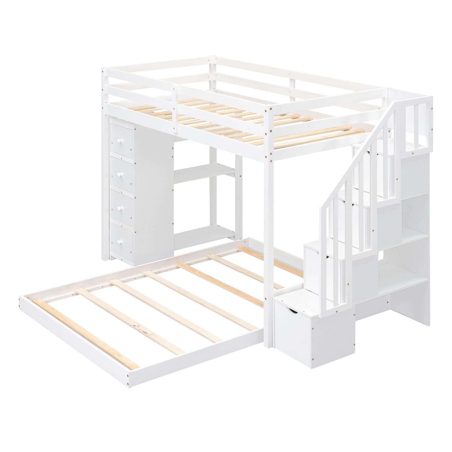Twin over Full Bunk Bed with 3-Layer Shelves - White - detail view 8