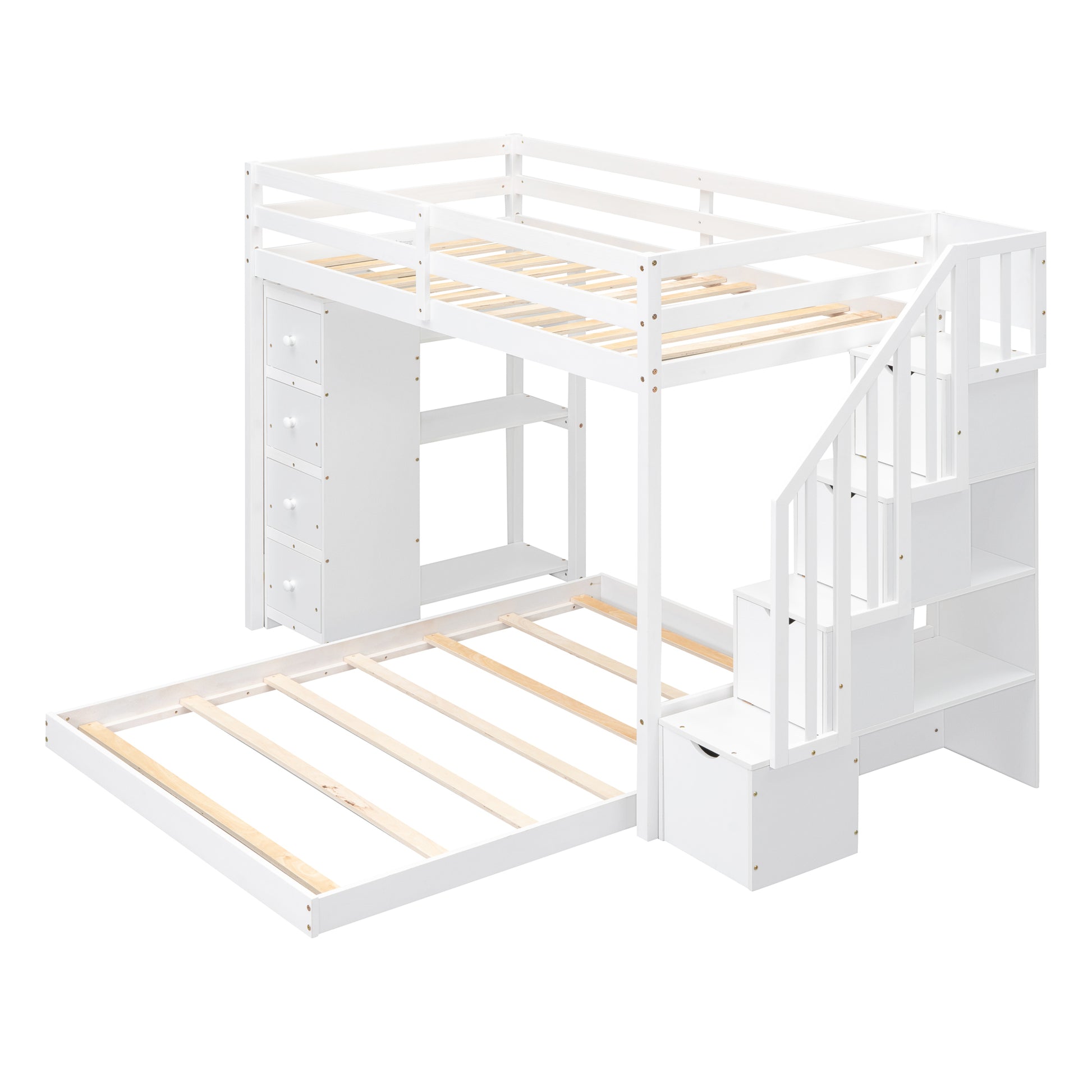 Twin over Full Bunk Bed with 3-Layer Shelves - White - detail view 8