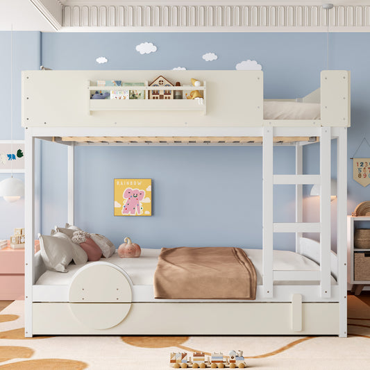 Queen Bunk Bed with Trundle - Beige+white - detail view 2
