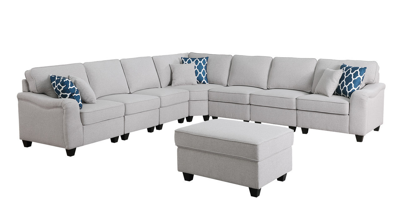 Leo 125' Light Gray Linen 8Pc Modular L-Shape Sectional Sofa and Ottoman - detail view 2