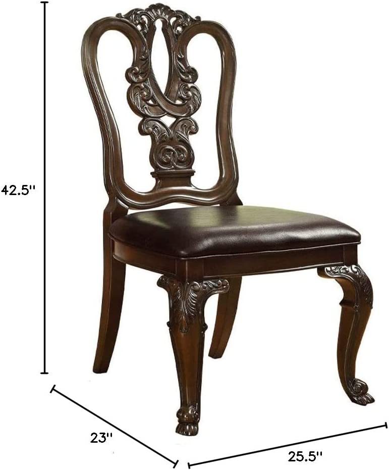 Jurikson Traditional Wood Carved Dining Chairs Set of 2 Brown Cherry
