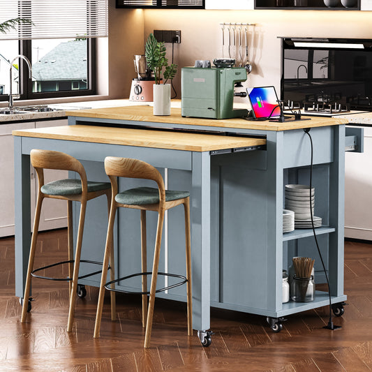 K&k 47" Kitchen Island with Extendable Dining Table - Grey & Blue - detail view 2