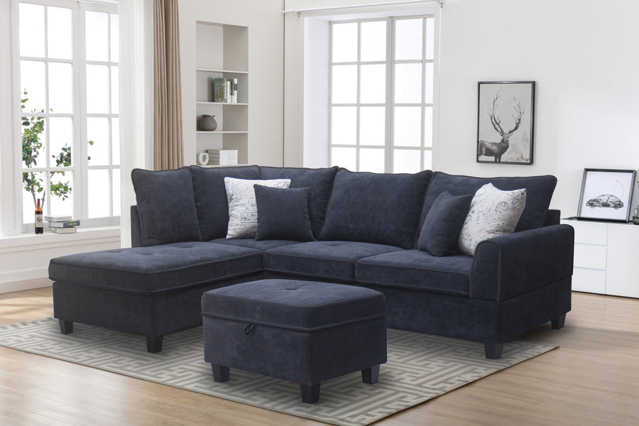 Harmony 99-inch Charcoal Fabric Sectional Sofa with Left-Facing Chaise, Storage Ottoman, and 4 Throw Pillows - primary color shot
