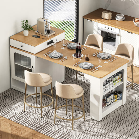 K&k 59.5' Kitchen Island with Extendable Dining Table - White - primary color shot