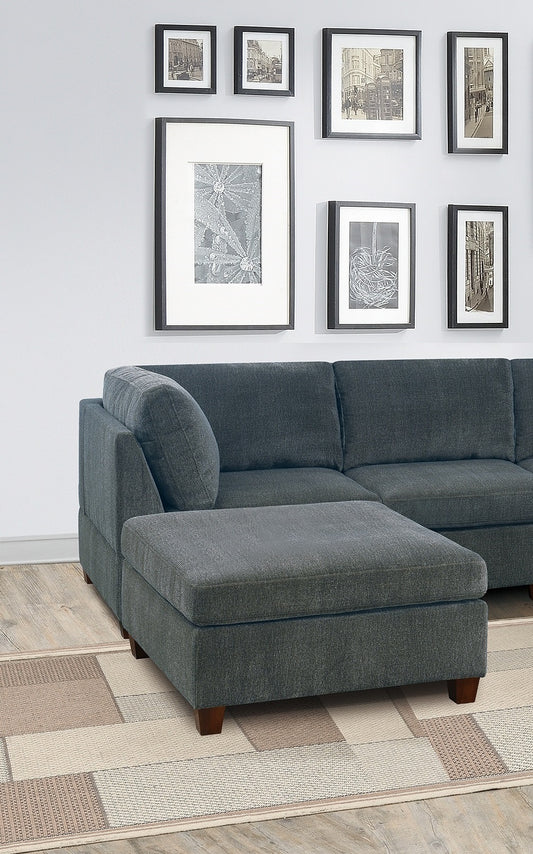 Living Room Furniture Gray Chenille Modular Sectional 7pc Set U-Sectional Modern Couch 2x Corner Wedge 3x Armless Chairs and 2x Ottoman Plywood - detail view 2