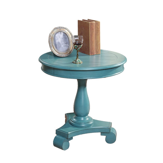 Rene Round Wood Pedestal Side Table, Teal
