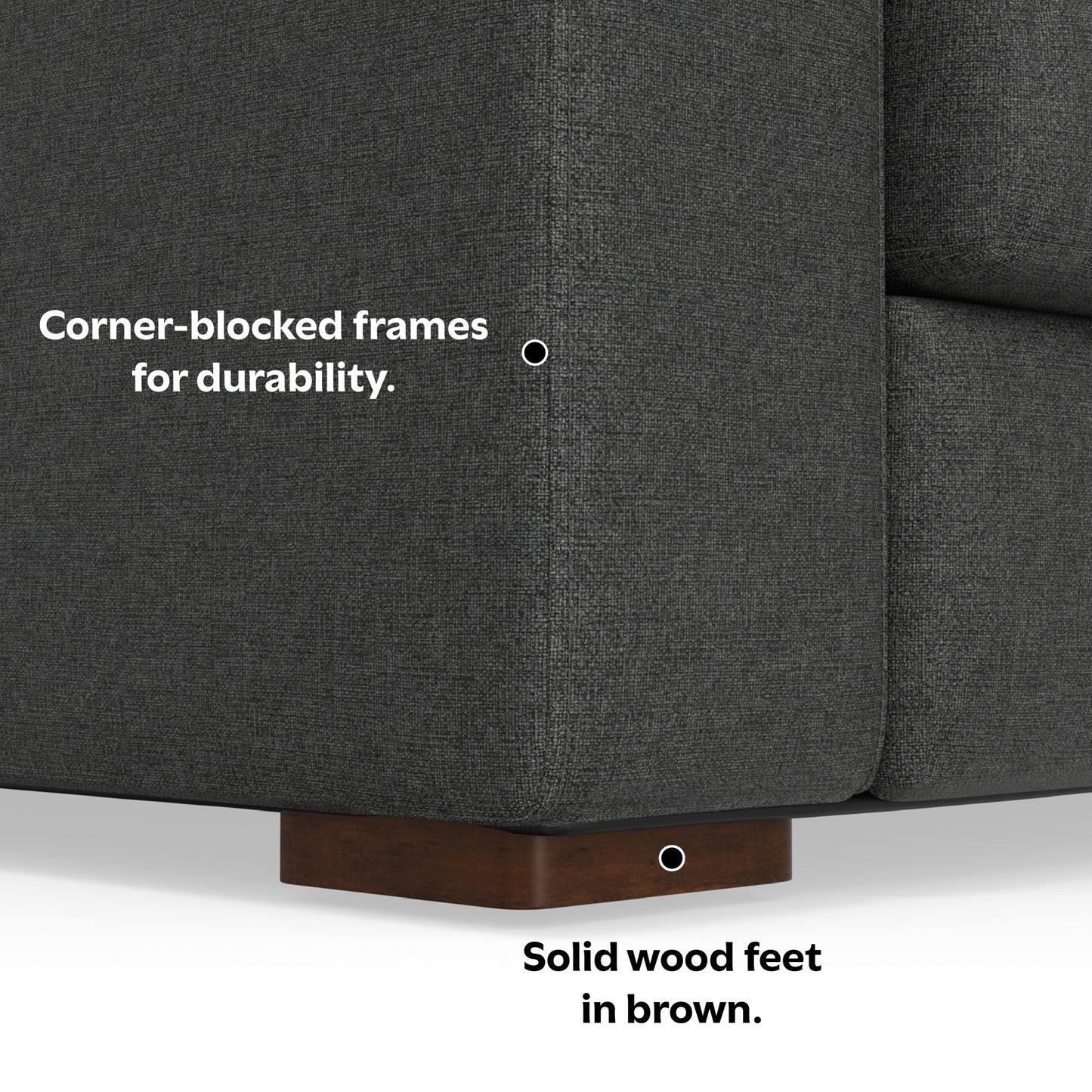 Charlie Deep Seater Left Sectional Sofa in Pebble Grey Performance Fabric with Solid Wood Frame, 122-Inch Wide, 8-Inch Thick Cushions - detail view 5