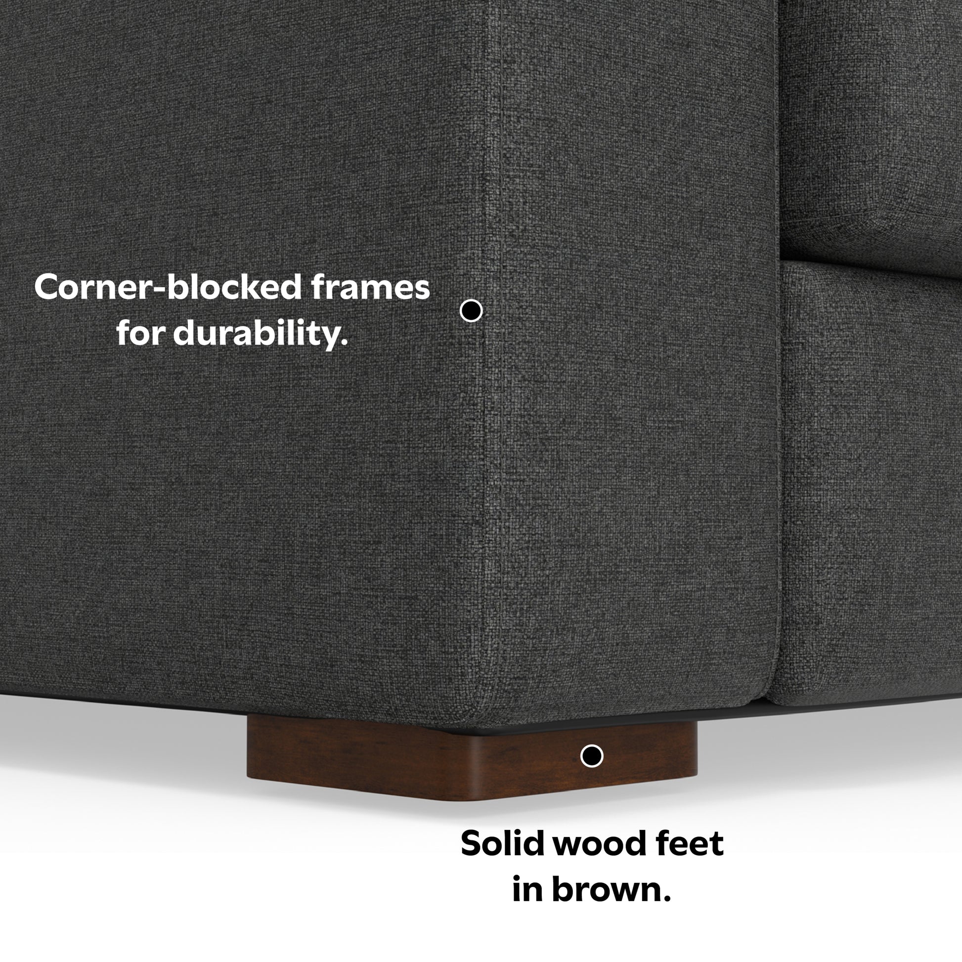 Charlie Deep Seater Left Sectional Sofa in Pebble Grey Performance Fabric with Solid Wood Frame, 122-Inch Wide, 8-Inch Thick Cushions - detail view 5