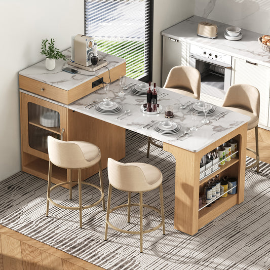 K&k 59.5'kitchen Island with Extendable Dining Table - Natural - primary color shot