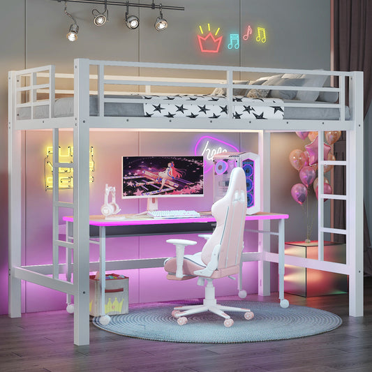 Twin Size Metal Loft Bed - White - primary color shot