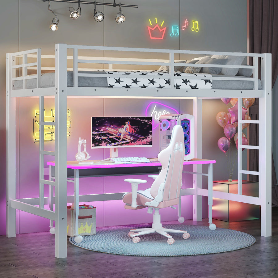 Twin Size Metal Loft Bed - White - primary color shot