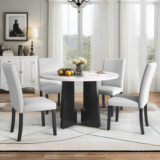 5-Piece Round Dining Table Set - Beige+white - detail view 2