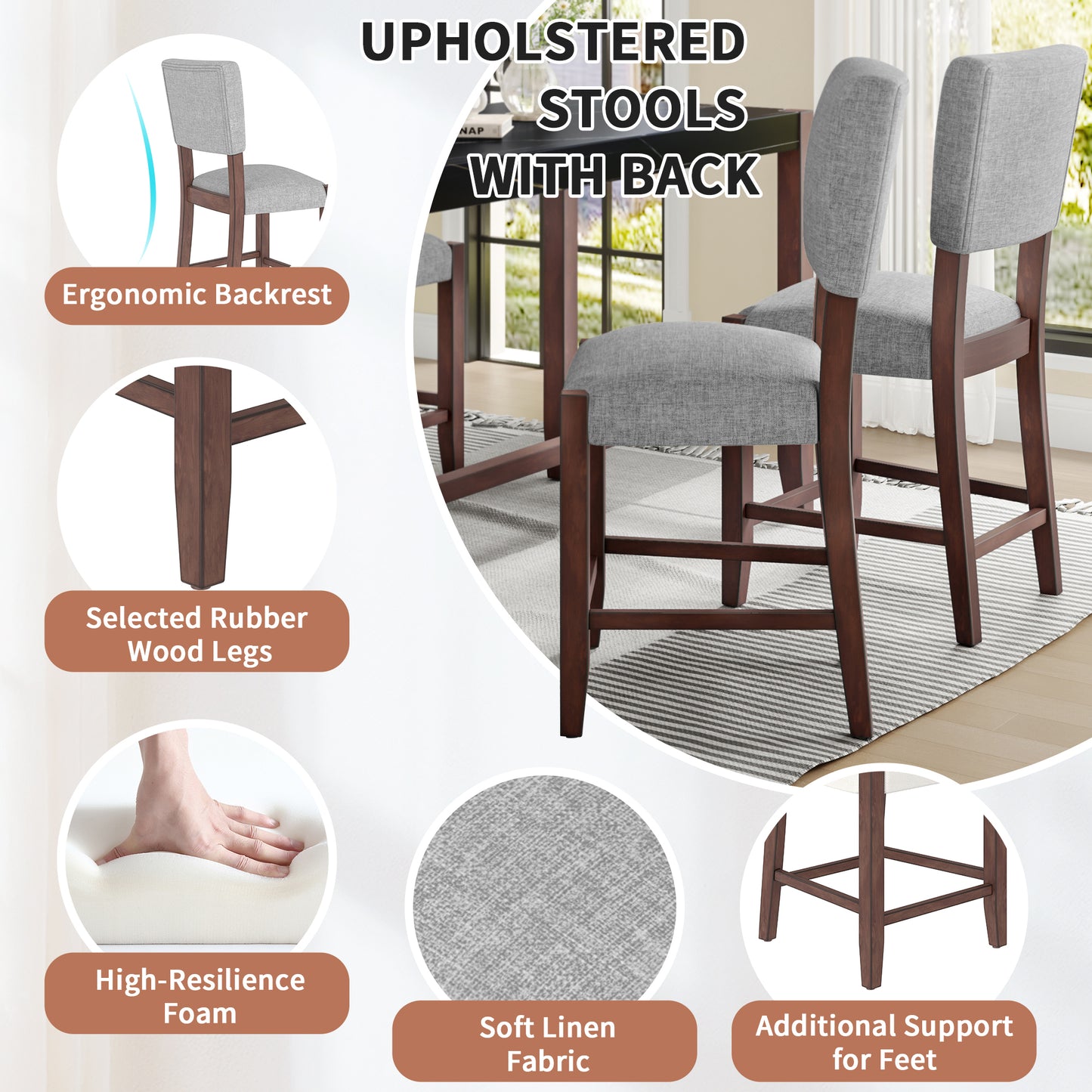 5-Piece Counter Height Dining Set - Black+ Gray - detail view 6