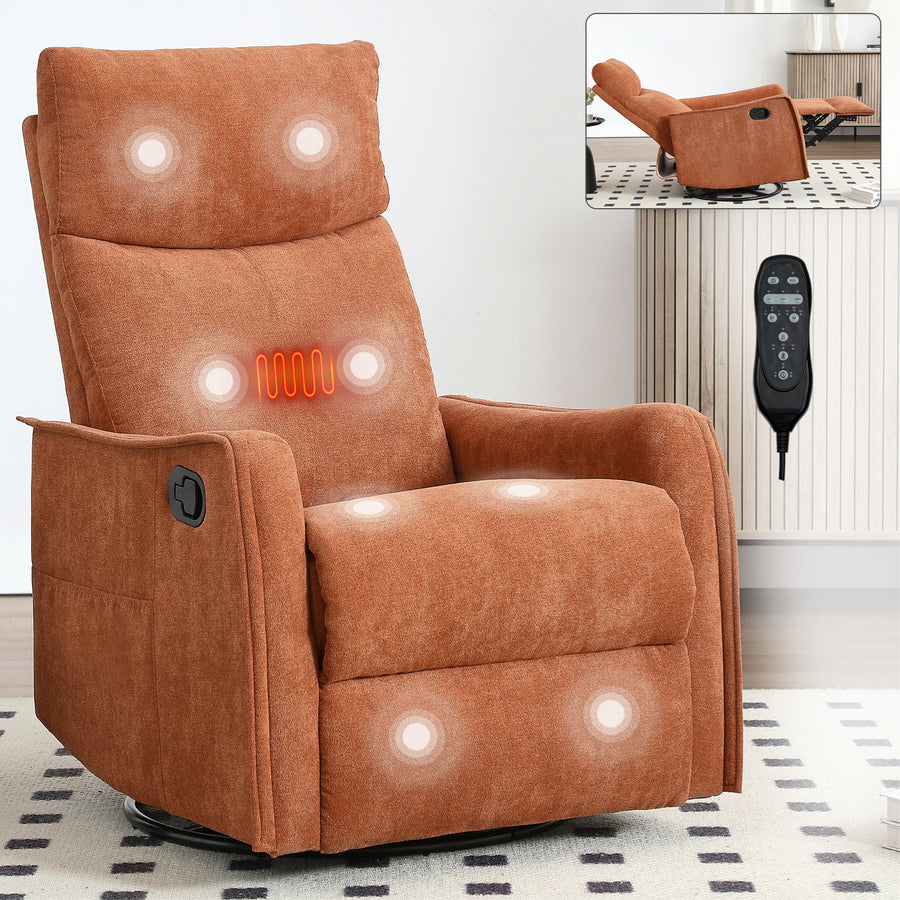 Heat Massage Manual Recliner Chair with Rocker and Swivel in Fabric - Orange - primary color shot