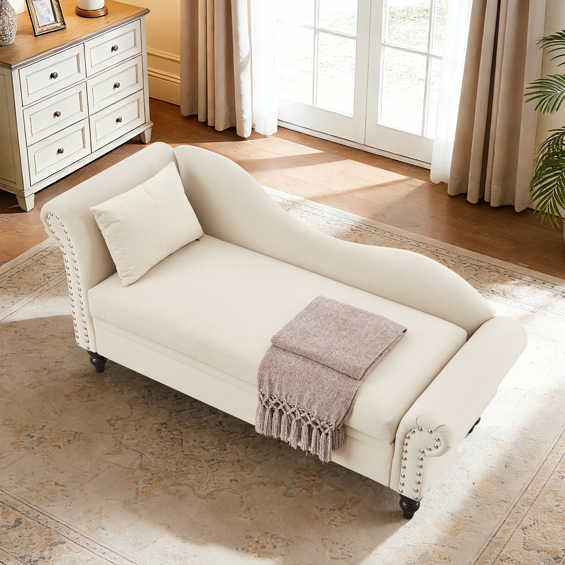 64" Modern Velvet Chaise Lounge - Beige - detail view 3