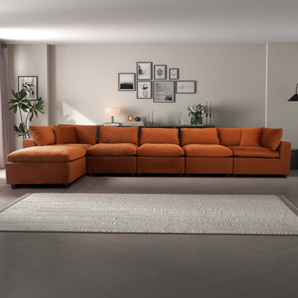 Hayward Modern Oversized Velvet Modular Sectional Sofa in Burnt Orange - detail view 2