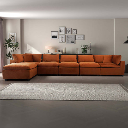 Hayward Modern Oversized Velvet Modular Sectional Sofa in Burnt Orange - detail view 2
