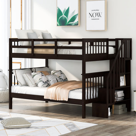 Stairway Full-over-Full Bunk Bed with Storage and Guard Rail - Espresso - primary color shot