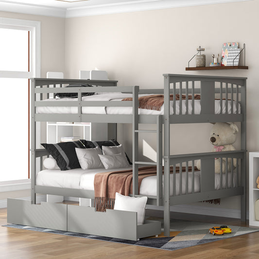 Full over Full Bunk Bed with Drawers and Ladder - Gray - primary color shot