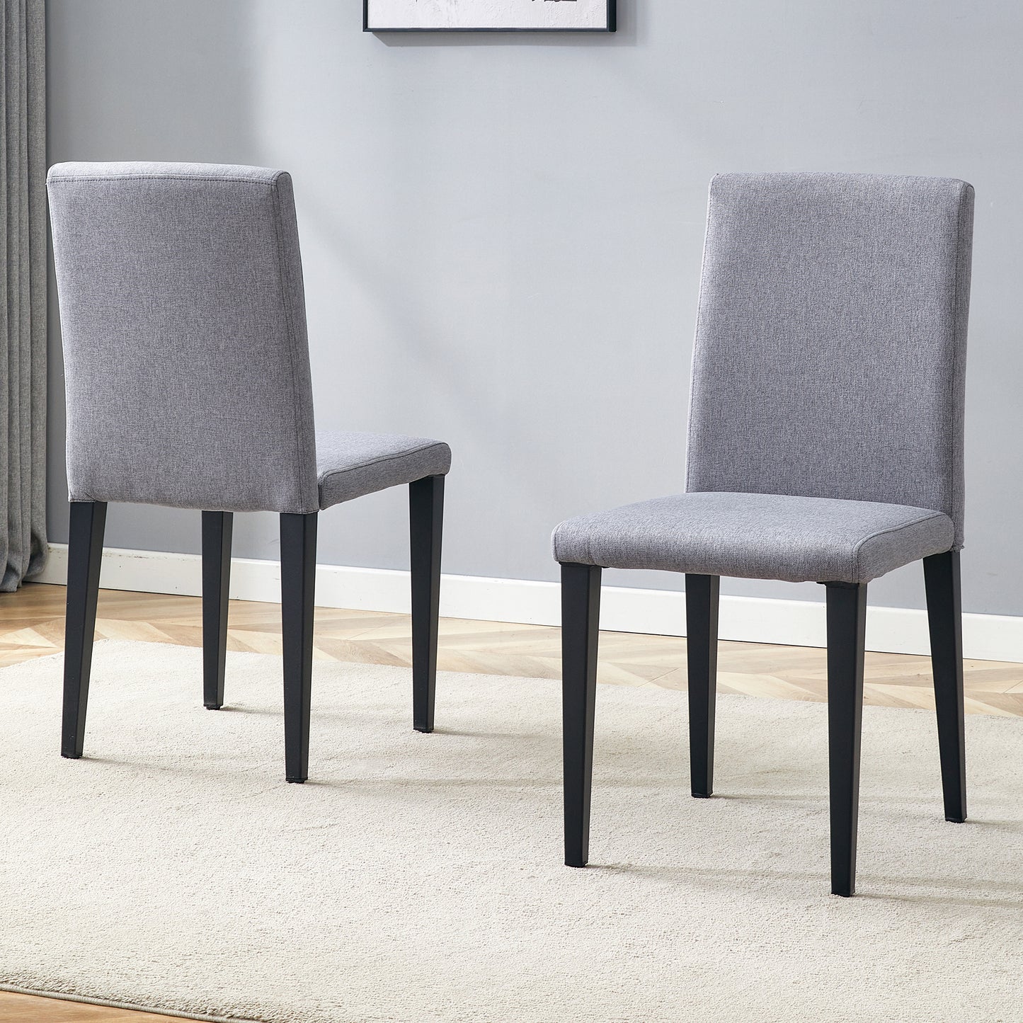 Gray Linen Dining Chairs with Black Legs (set of 2) - detail view 4