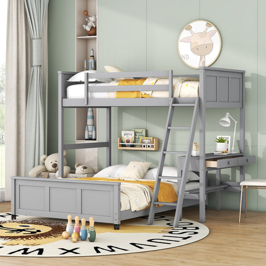 Twin over Full Bunk Bed with Desk - Gray - primary color shot