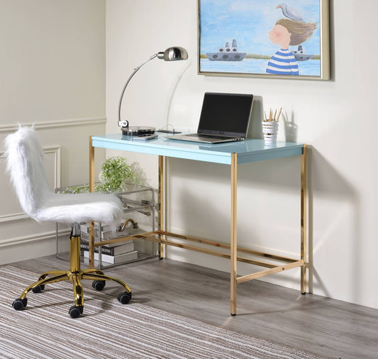 Baby Blue and Gold Writing Desk with USB Ports