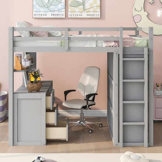 Full Size Loft Bed with Drawers - Gray - detail view 2