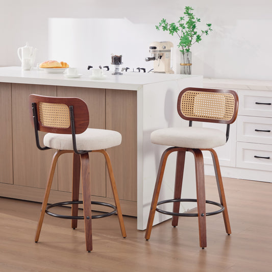 Beige Linen Counter Height Stool with Black Legs (Set of 2)