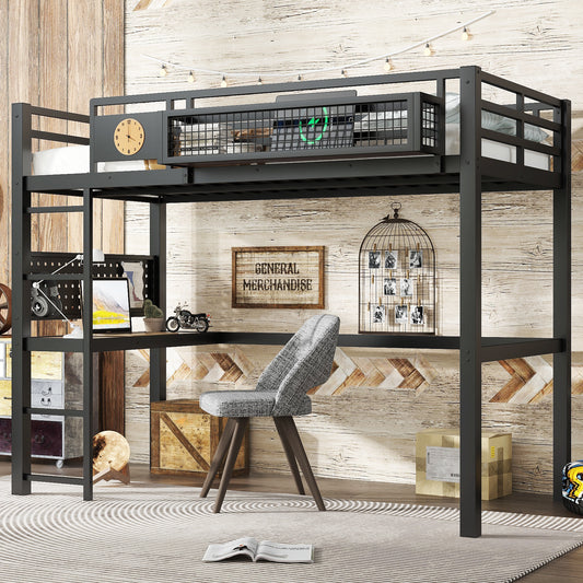 Twin XL Size Loft Bed Frame with Desk - Black - detail view 2