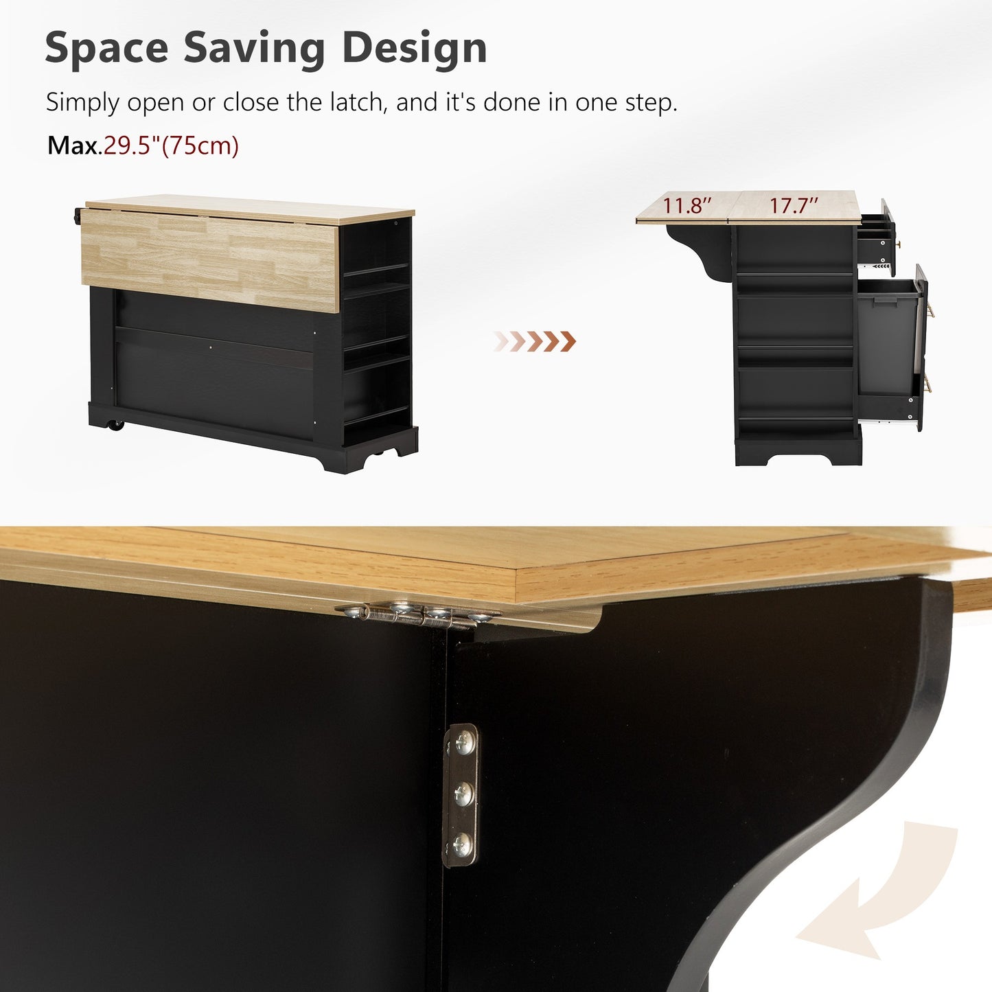 K&k Kitchen Island with 6 Drawers - Black - detail view 7